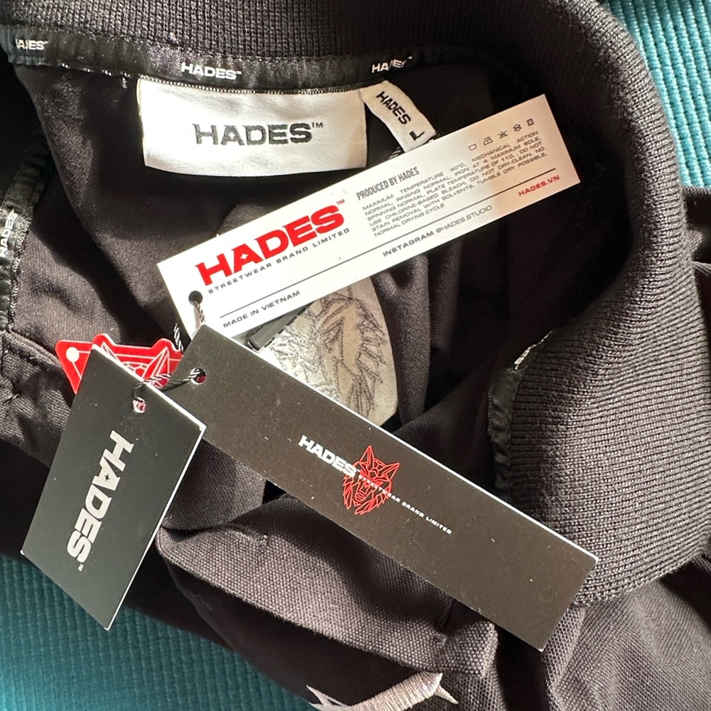 Hades Counterpart Polo Shirt Black Double Collar Silver Embroidered Logo NWT L - Picture 10 of 11